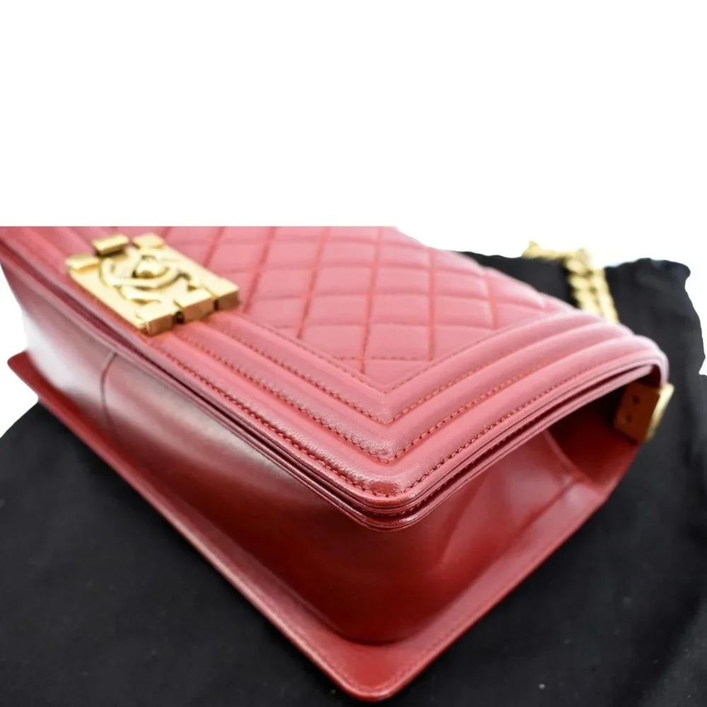 CHANEL  Medium Boy Flap Calf Leather Shoulder Bag Red - Picture 8 of 14